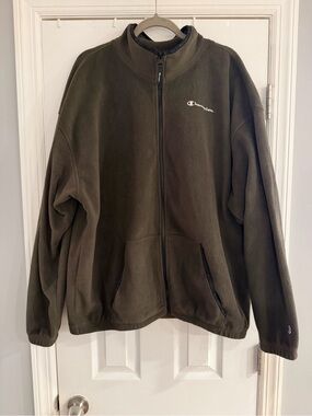 Champion Men’s XL Full Zip Fleece Jacket Olive Green Mock Neck